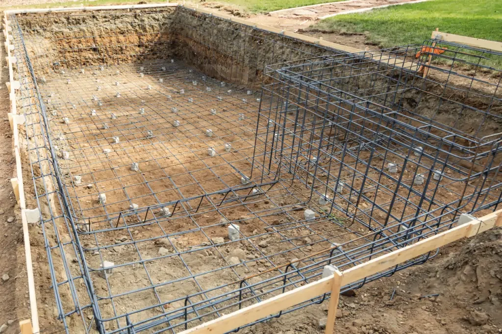 Construction de piscine en béton armé sur un chantier GH Travaux à Marrakech